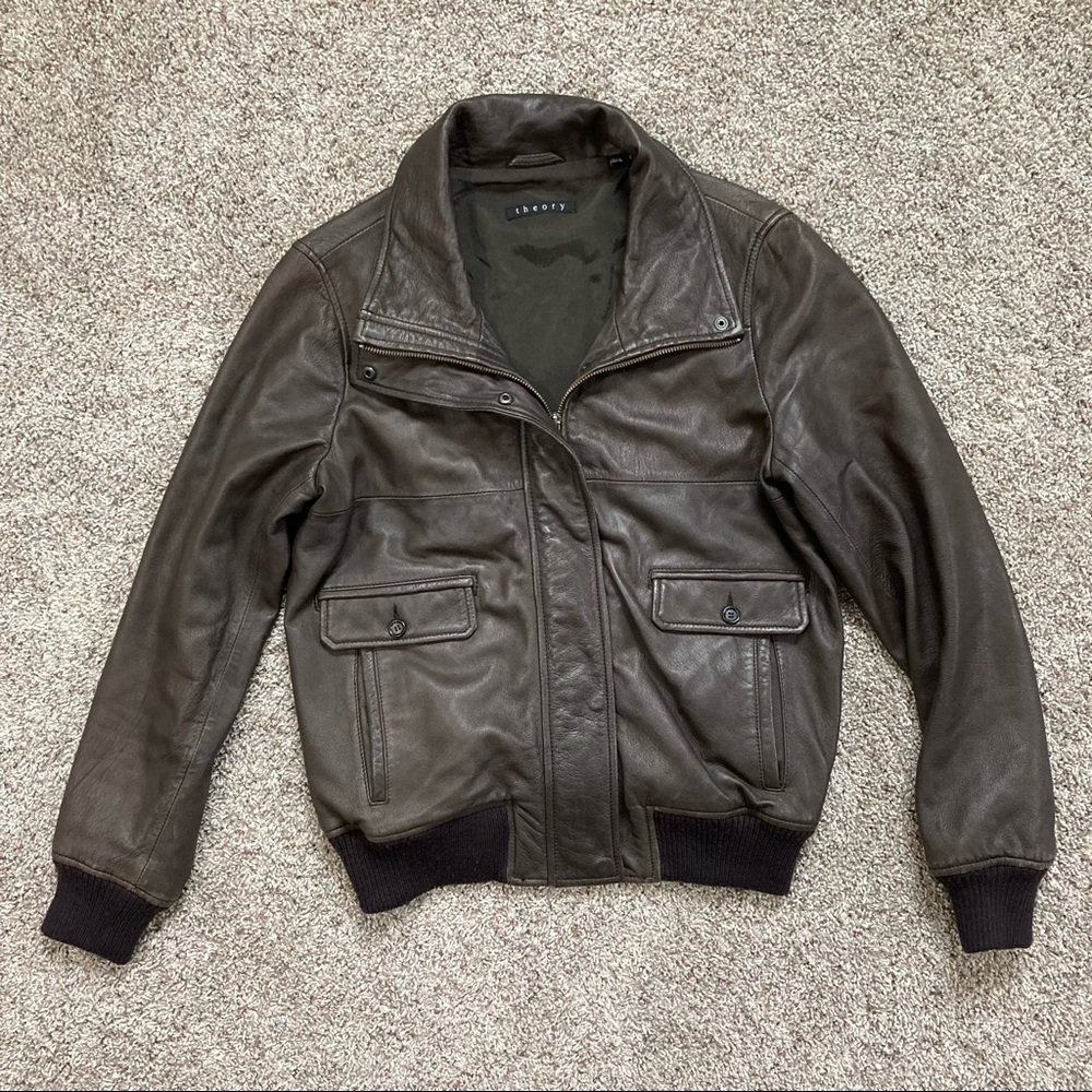 Theory Mahault Leather Bomber Flight Jacket